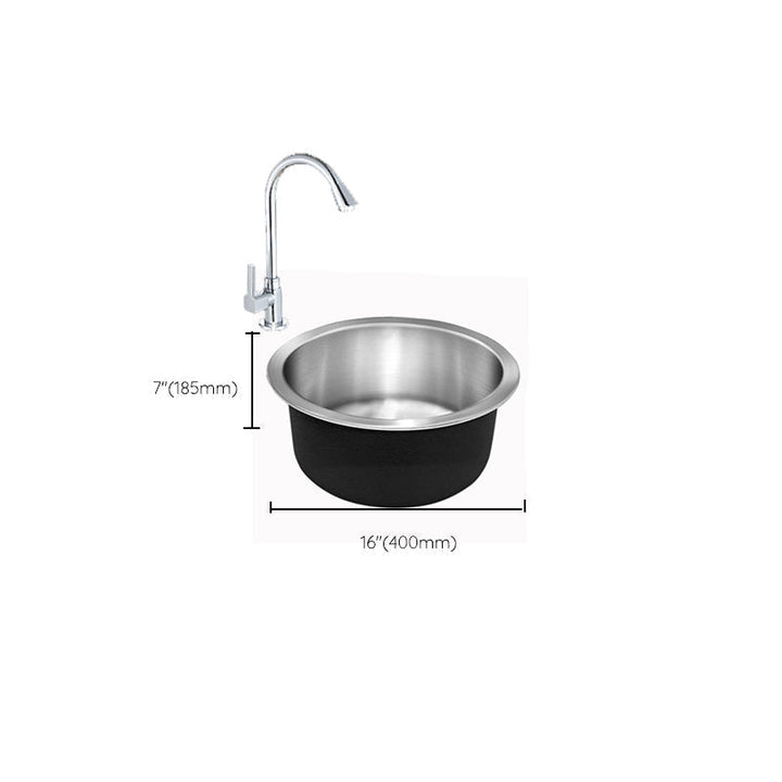 Kalsten | Contemporary Single Bowl Kitchen Sink Round Stainless Steel Sink with Drain Strainer Set