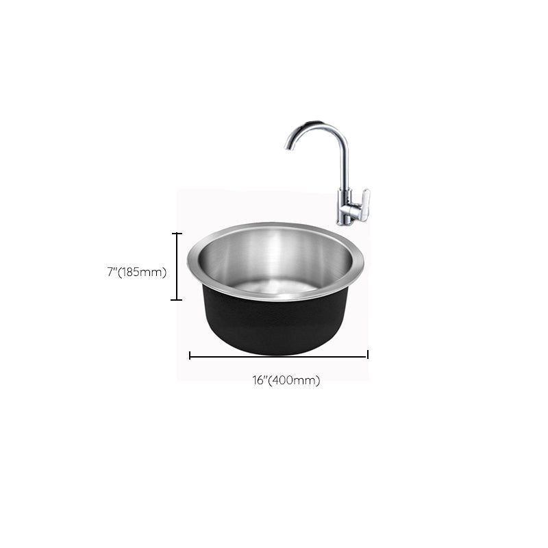 Kalsten | Contemporary Single Bowl Kitchen Sink Round Stainless Steel Sink with Drain Strainer Set