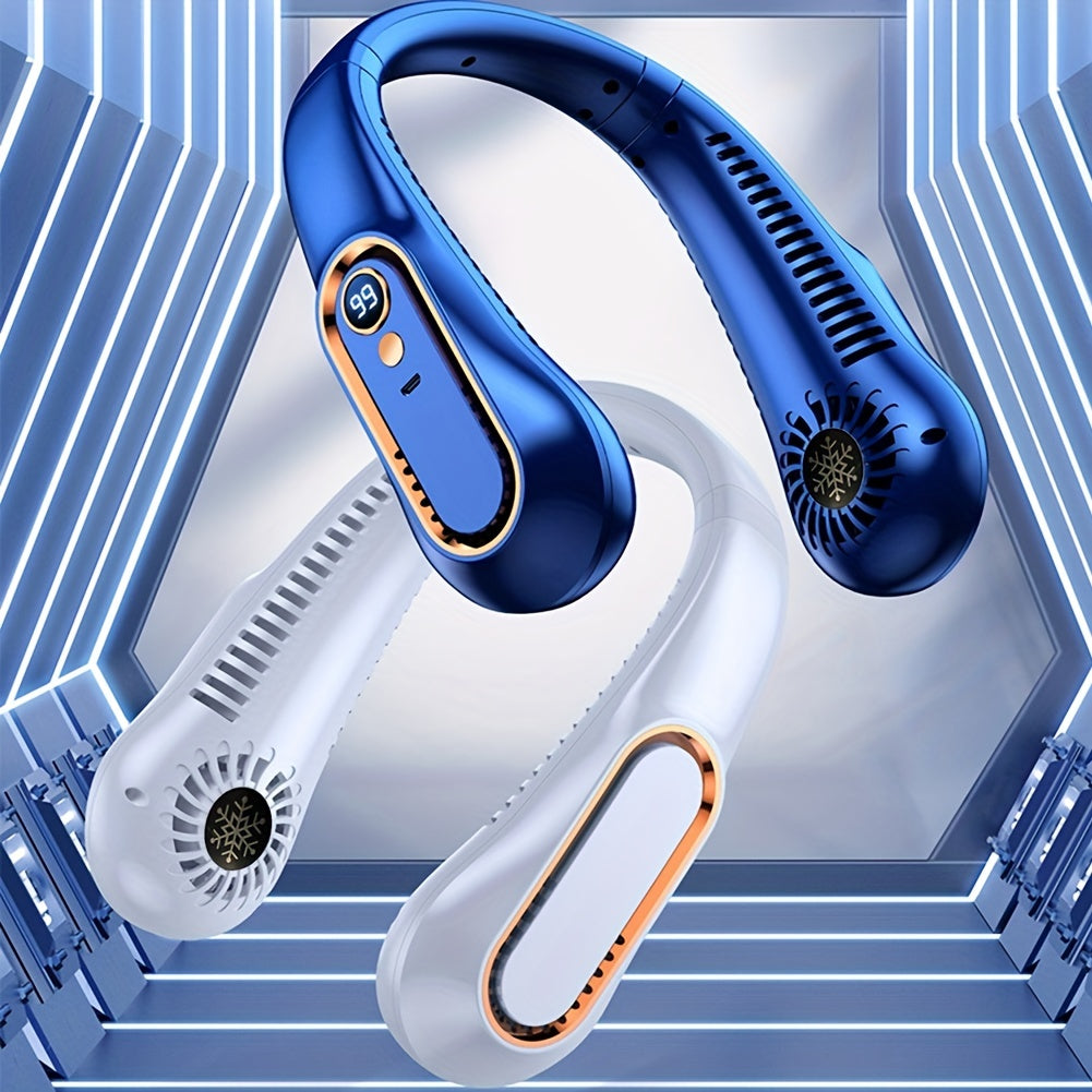 Stay Cool And Comfortable With This USB Rechargeable 5-Speed Adjustable Neck Fan - Digital Display & Bladeless! | Kalsten