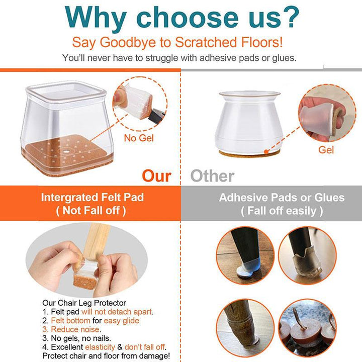 Kalsten | Clear Silicone Chair Leg Caps with Integrated Felt Pads