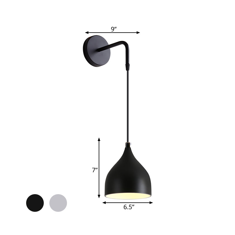 White/Black Finish Urn Shape Wall Mount Light Modern 1 Light Iron Wall Pendant Lamp for Bedside | Kalsten