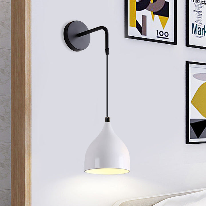 White/Black Finish Urn Shape Wall Mount Light Modern 1 Light Iron Wall Pendant Lamp for Bedside | Kalsten