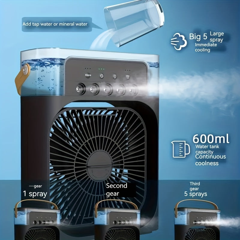 1pc Portable Air Conditioner, Household Small Air Cooler, Hydrocooling Fan, Portable Air Adjustment For Office, 3 Speed Air Cooling Fan Humidifier, 5pcs Humidified Spray Heads For Home Appliances | Kalsten