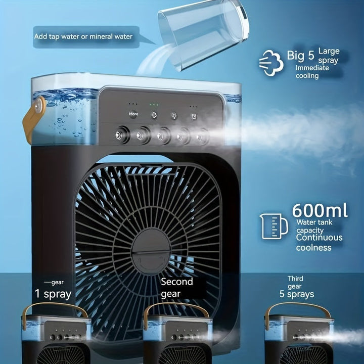 1pc Portable Air Conditioner, Household Small Air Cooler, Hydrocooling Fan, Portable Air Adjustment For Office, 3 Speed Air Cooling Fan Humidifier, 5pcs Humidified Spray Heads For Home Appliances | Kalsten