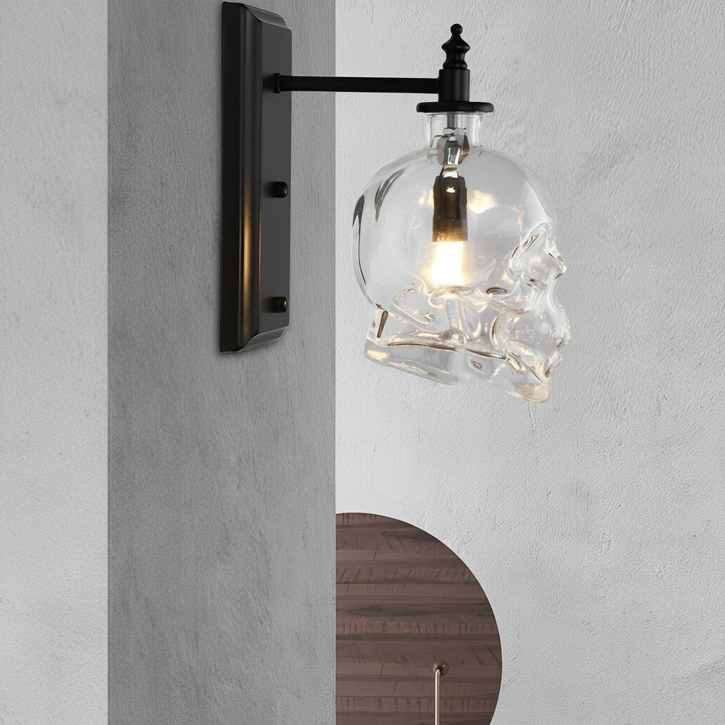 Gothic Glass Skull Wall Sconce – Industrial Retro Iron Wall Lamp & Art Decor (E14) | Kalsten