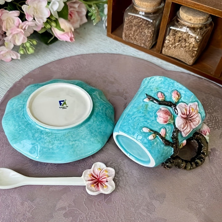 ArtSip Ceramic Cup & Saucer Set – Hand-painted 3D Design inspired by Van Gogh | Kalsten