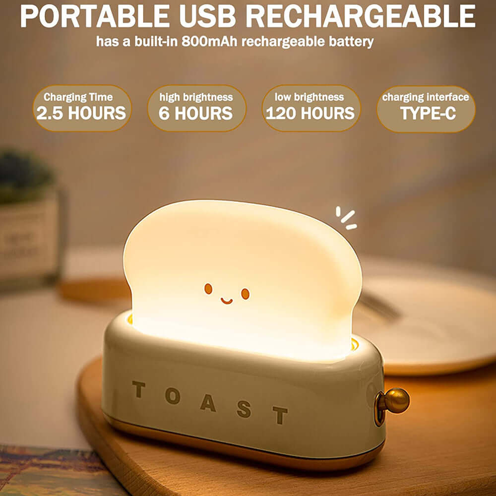 Creative LED Bread Maker Night Light USB Charging Dimming Toast Lamp Bedroom Children Timing Sleeping Lamps Funny Light | Kalsten