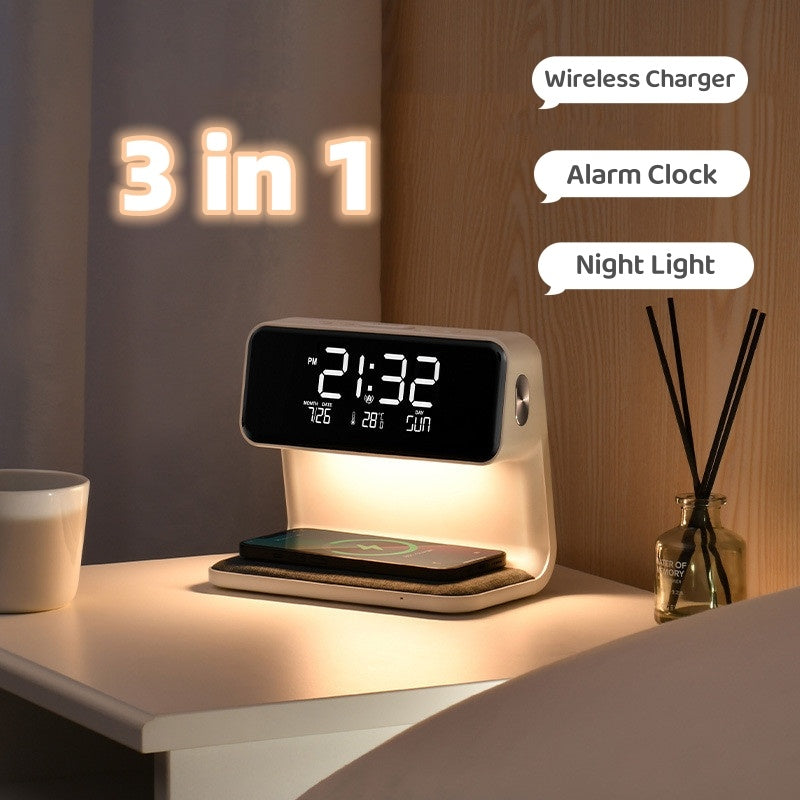 3-in-1 Bedside Lamp with Wireless Charger – LCD Alarm Clock & Touch Dimmable LED Table Lamp | Kalsten