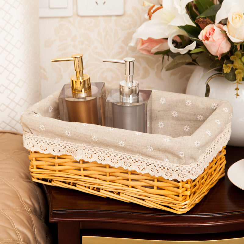 Women storage basket made of woven material with elegant fabric lining Kalsten