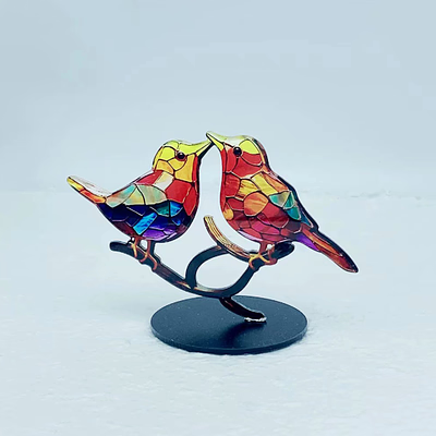 Kalsten |Bird on Branch Metal Painted Desktop Ornament