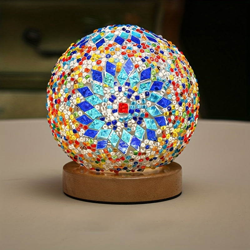Mosaic glass ball table lamp with wooden base - Turkish Moroccan inspired | Kalsten