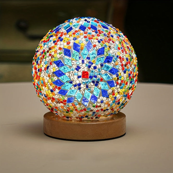 Mosaic glass ball table lamp with wooden base - Turkish Moroccan inspired | Kalsten