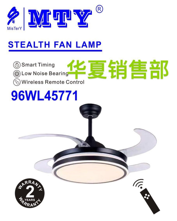 Modern Retractable Ceiling Fan Light-Black | Kalsten