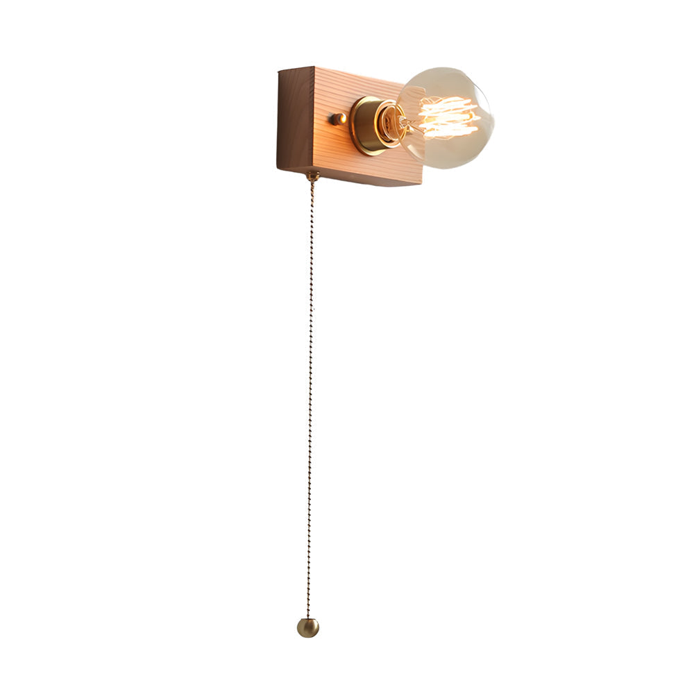 Round/Square Vintage Walnut Wood Wall Lamp 1-light with Pull Chain Switch | Kalsten