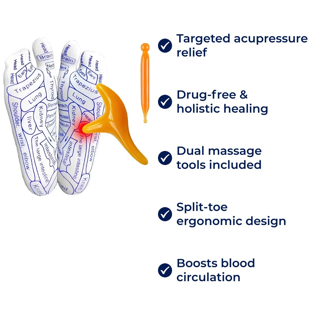 ReflexEase | Reflexology Socks – Printed Map & Tool – Breathable Split‑Toe Fabric – Home Stress Relief & Foot Fatigue Recovery Kalsten