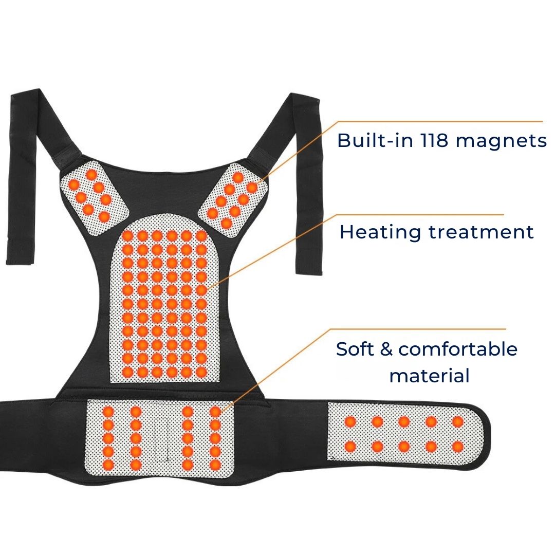 MagniTherm Self-Heating Back Support | Adjustable Heated Posture Corrector - Back Pain Relief - Posture Improvement Kalsten