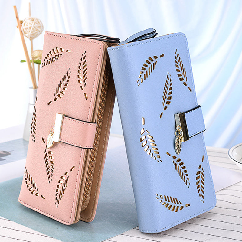 Ladies long wallet with leaf pattern | Kalsten