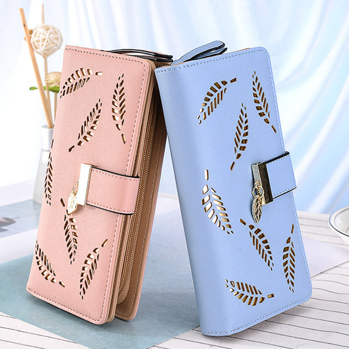 Ladies long wallet with leaf pattern | Kalsten