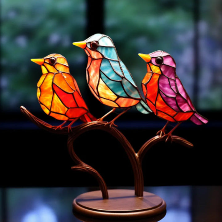 Kalsten |Bird on Branch Metal Painted Desktop Ornament
