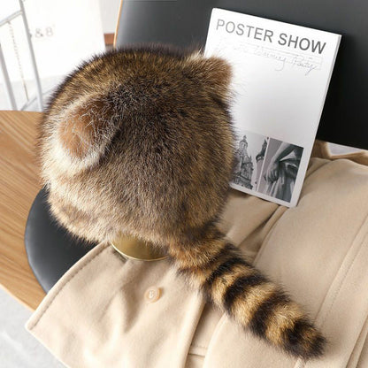 BowLift | Cute Faux fur Raccoon Tail Parent-Child Plush Hat