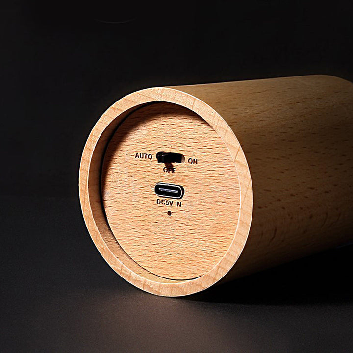 Candlelight Ambient Wood Cylinder Accent LED Table Lamp | Kalsten
