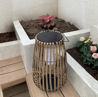 Handwoven Rattan Solar Floor Lamp