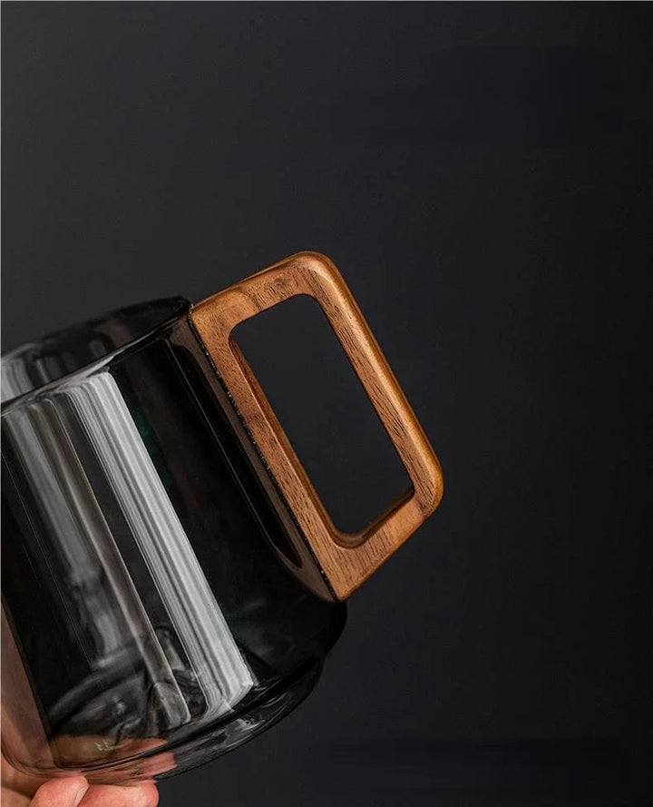 WoodGrip Glass Mug 400 ml with Wooden Handle for Hot and Cold | Kalsten