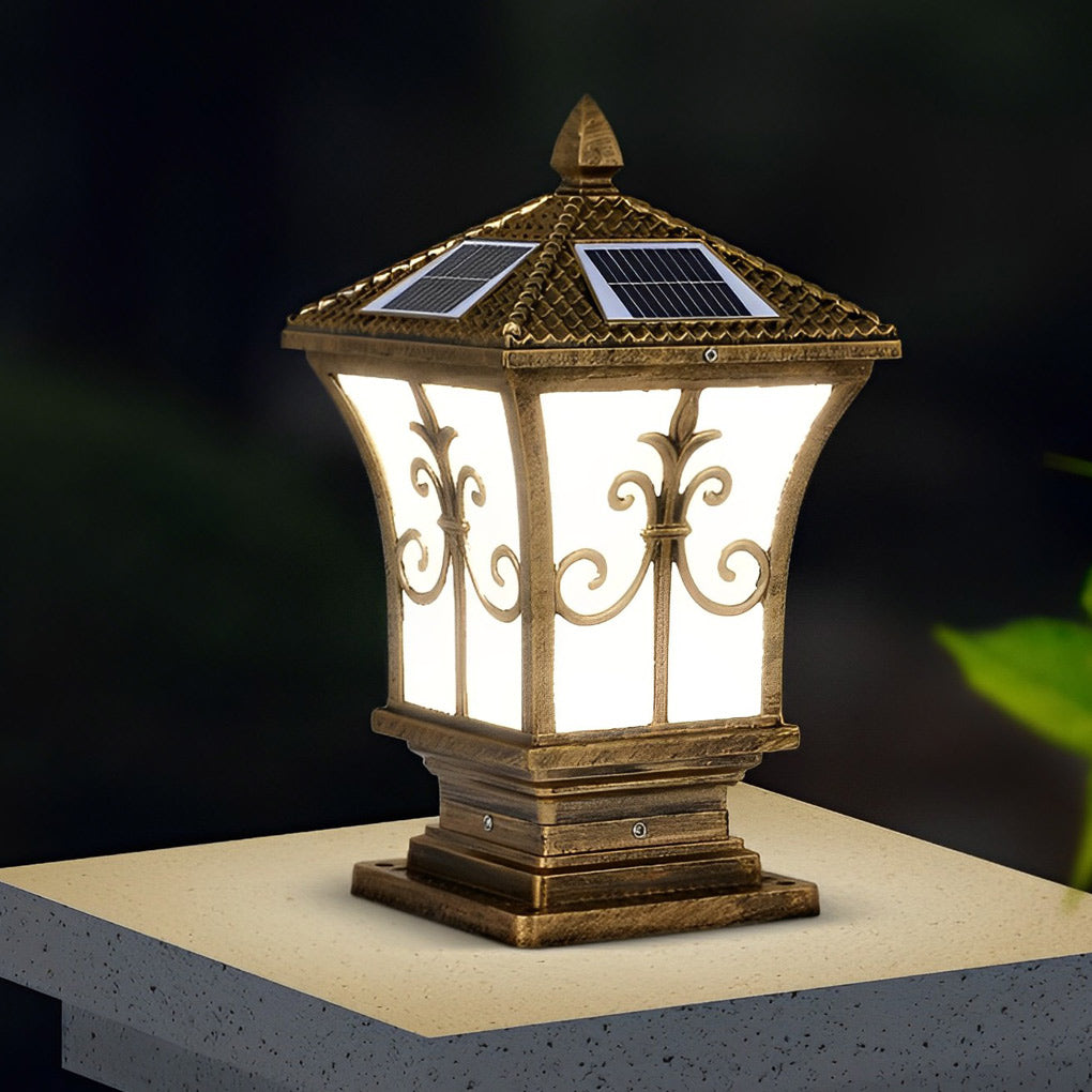 Vintage Pattern Waterproof Automatic Solar Powered Fence Post Lights | Kalsten