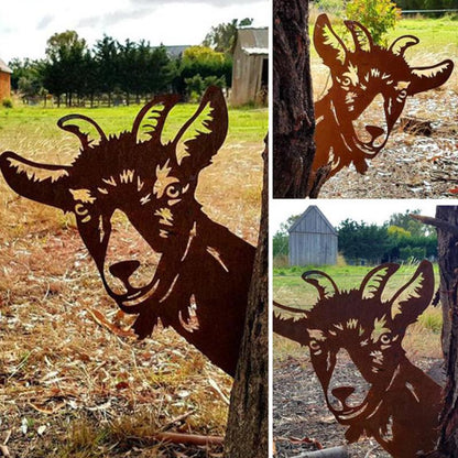 Outdoor Garden Farm Peeking Goat Metal Artwork Indoor Decor | Karnz