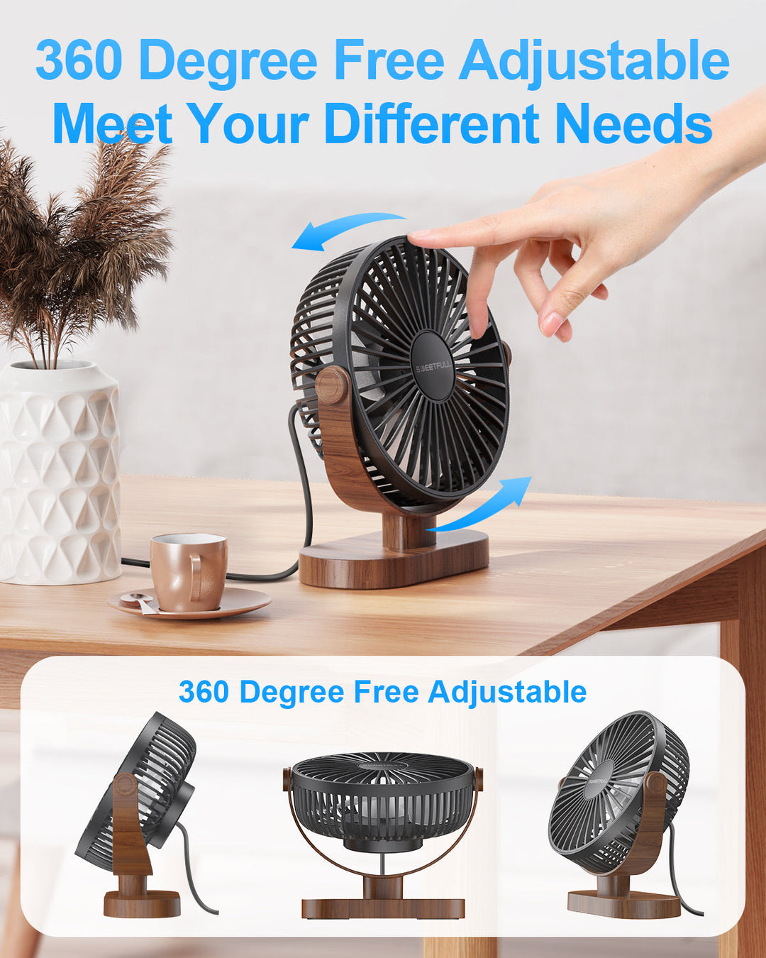 6.5 Inch USB Small Desk Fan for Home Office Car Outdoor Travel | Kalsten