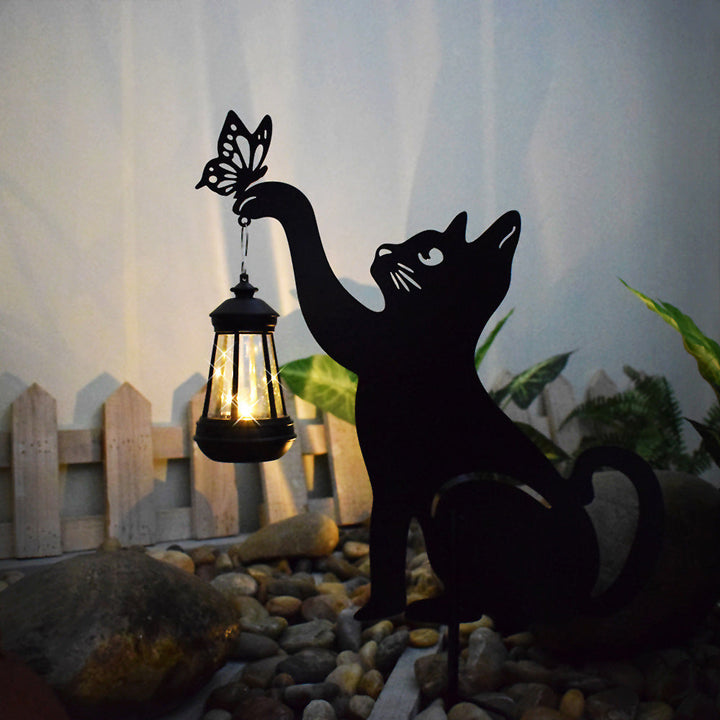 Iron Silhouette Cat Waterproof Intelligent LED Black Hanging Solar Lights | Kalsten