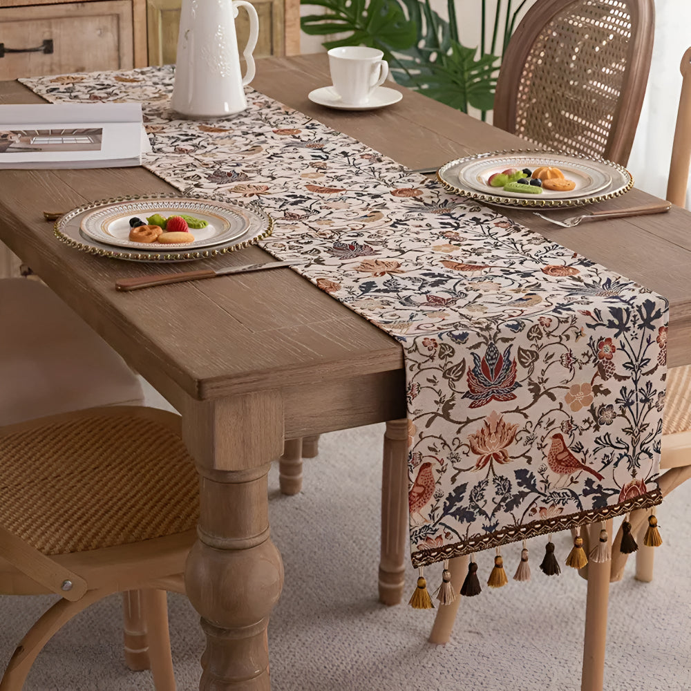 Kalsten | Vintage Floral & Bird Jacquard Table Runner