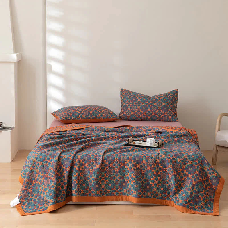 Kalsten | Orange & Blue Pattern Six-Layer Cotton Quilt - TerraLoom