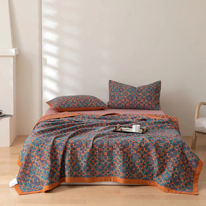 Kalsten | Orange & Blue Pattern Six-Layer Cotton Quilt - TerraLoom