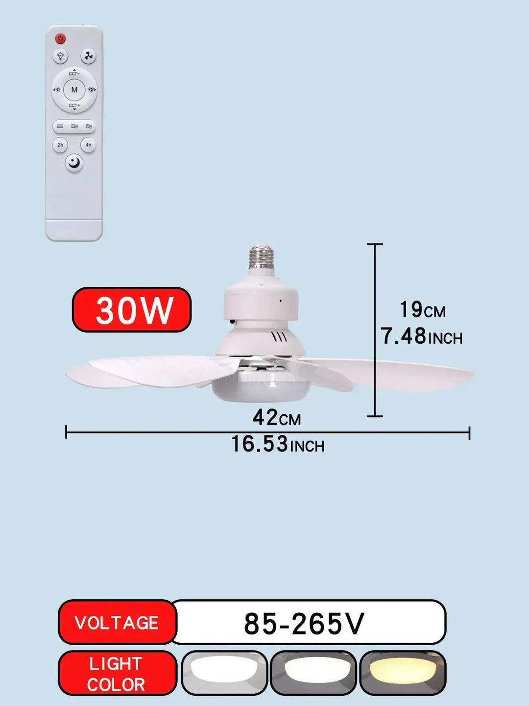 Ceiling fan LED with remote control and dimmable light | Kalsten