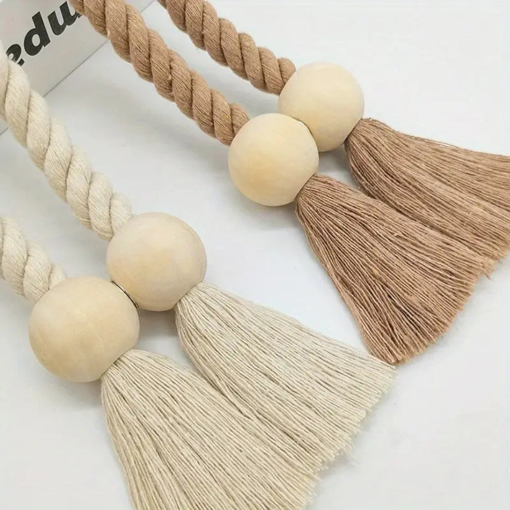 Wooden Bead Fringe Curtain Tiebacks (Set of 2)