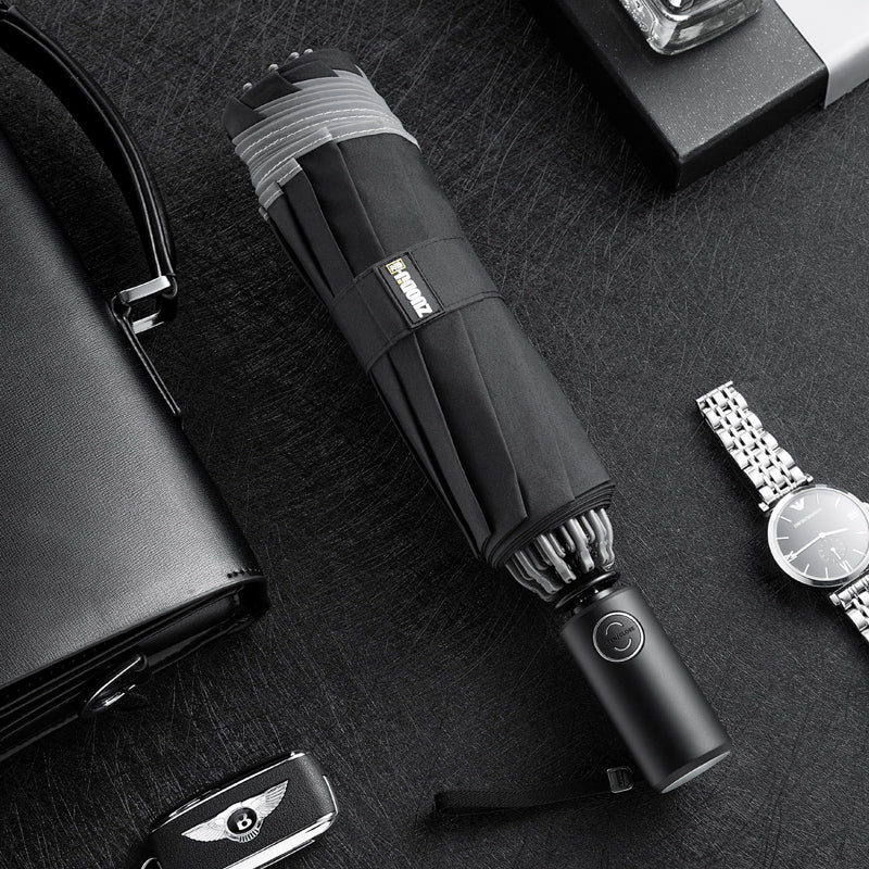 Kalsten | Windproof Reverse Folding Umbrella with LED, Auto Open/Close Design, Safe Reflective Tape & Sturdy 10 Ribs