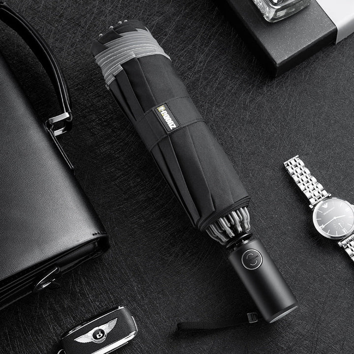Kalsten | Windproof Reverse Folding Umbrella with LED, Auto Open/Close Design, Safe Reflective Tape & Sturdy 10 Ribs