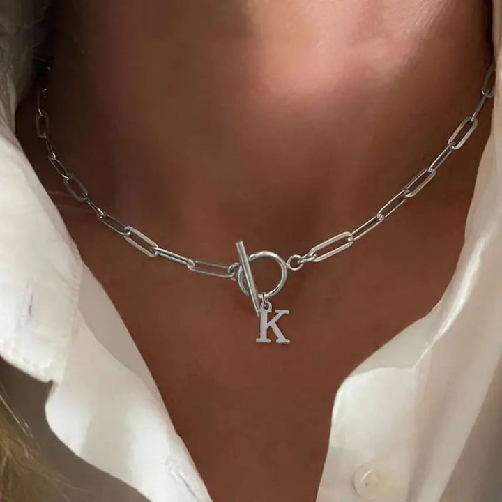 Kalsten | Paperclip Letter Initial Circle Lock Clasp Necklace