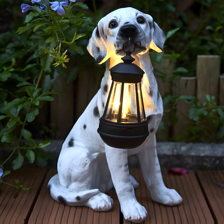 Resin Dog with Lantern Landscape Decor Solar Outdoor Lights | Kalsten