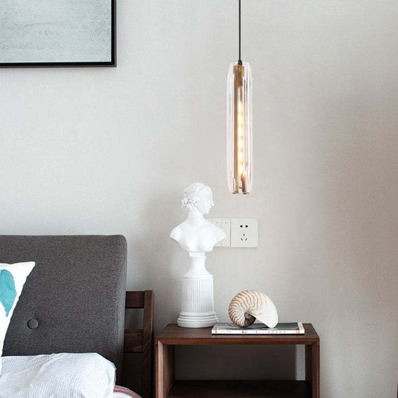 Pendant Light Glass Cylinder 15 in Adjustable Hanging Bedroom Dining Room Ceiling Fixture Modern Minimalist Lighting | Kalsten