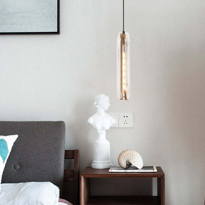 Pendant Light Glass Cylinder 15 in Adjustable Hanging Bedroom Dining Room Ceiling Fixture Modern Minimalist Lighting | Kalsten