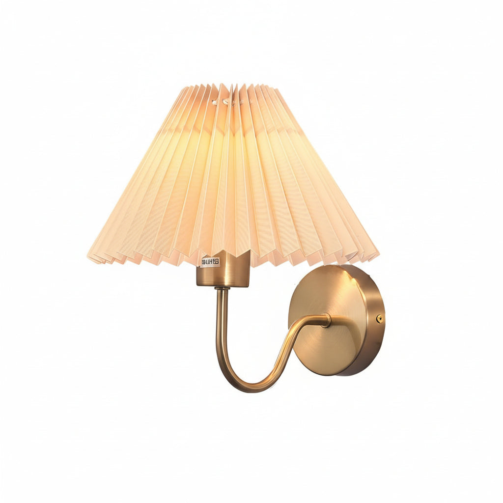 LED Wall Sconce Light – Vintage Metallic Armed Pleated Fabric Shade (36x14cm / 14.2x5.5in) | Kalsten