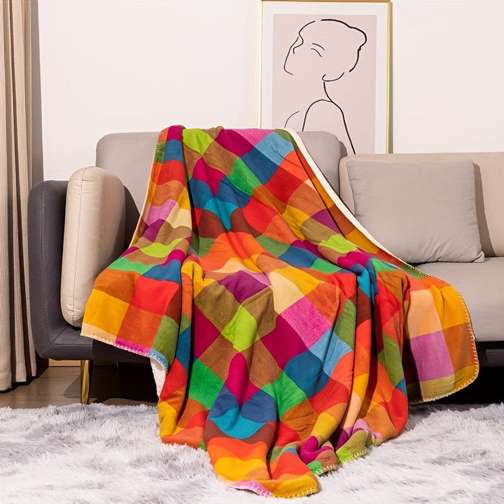 Kalsten | Coral fleece blanket – Reversible thick Sherpa blanket with a colorful checkered pattern