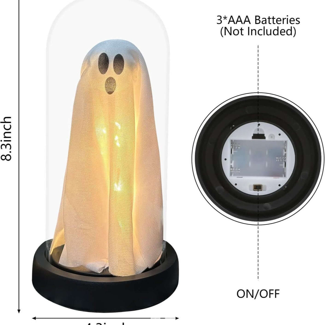Light Up Ghost In Glass Cloche Light Up Ghost In Glass Clock | Kalsten