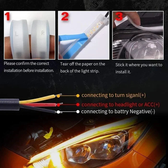Kalsten | Flexible DRL LED Night & Daytime Running Light Strip (No Disassembling Needed)