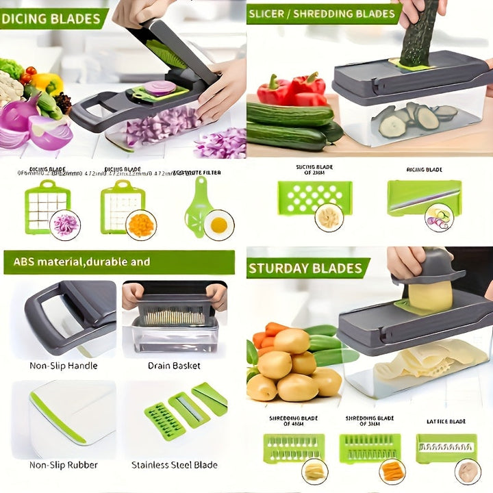 Multifunctional Vegetable Cutter 16-in-1 with Catch Container | Kalsten