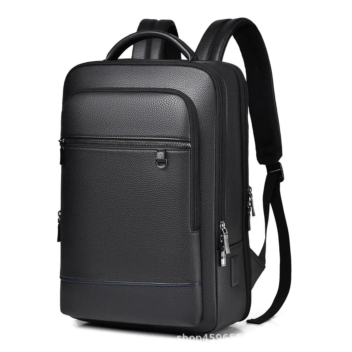 BowLift | Elegant leather rucksack for men/women with USB port for laptop and everyday use, 15.6 inch, black