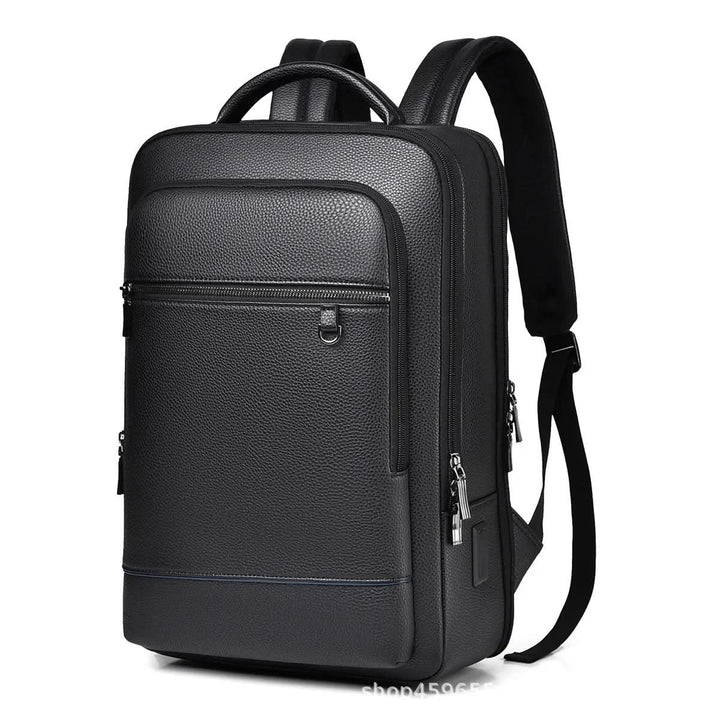Kalsten | Elegant leather rucksack for men/women with USB port for laptop and everyday use, 15.6 inch, black