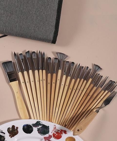 Brush set 24-piece with roll-up case and palette knife | Kalsten
